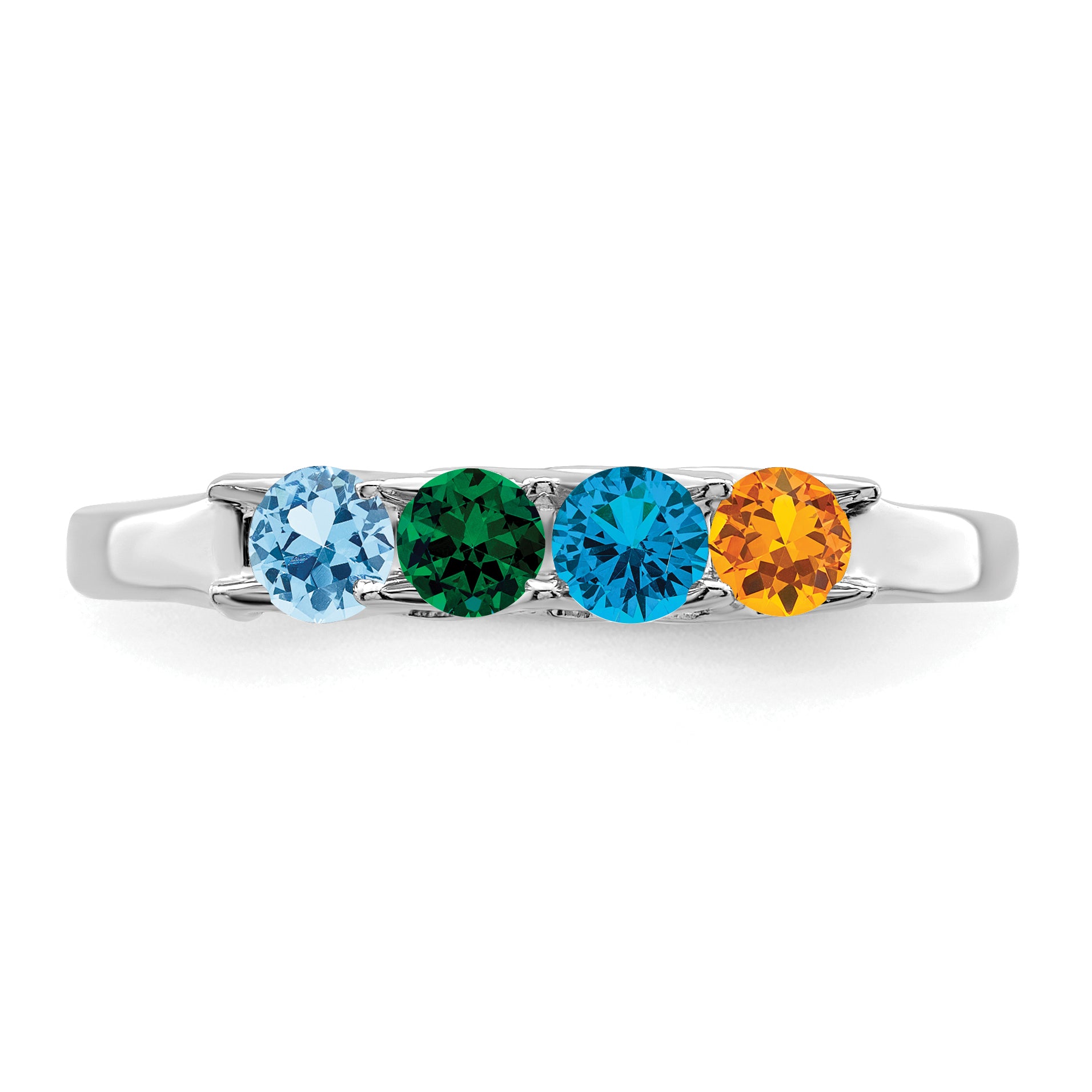 Sterling Silver Rhodium-plated Synthetic 4 Stone Mother's Ring