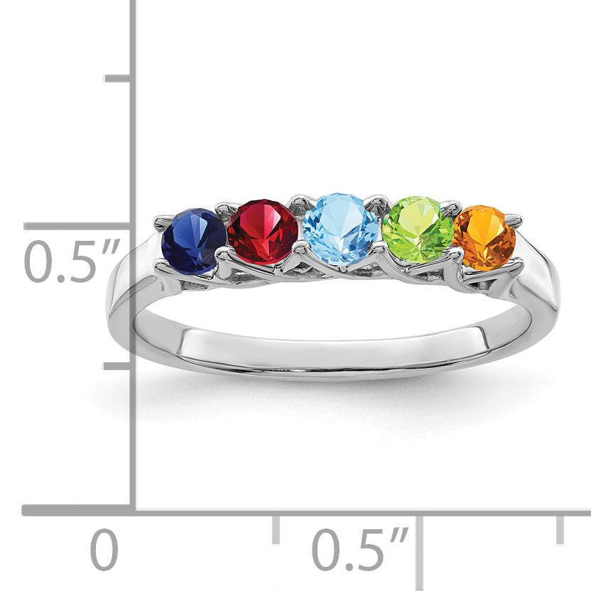 Sterling Silver Rhodium-plated Synthetic 5 Stone Mother's Ring
