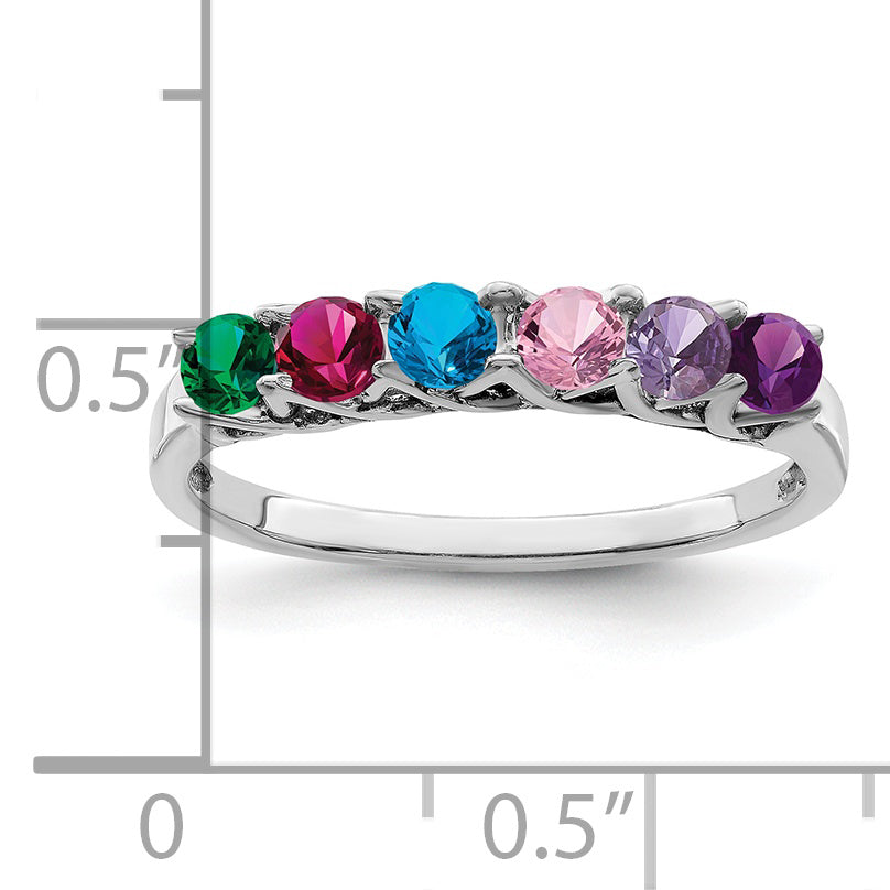 Sterling Silver Rhodium-plated Synthetic 6 Stone Mother's Ring