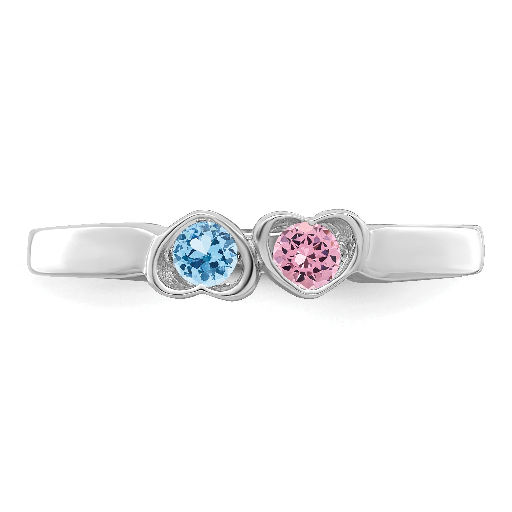 Sterling Silver Rhodium-plated Synthetic 2 Stone Mother's Ring