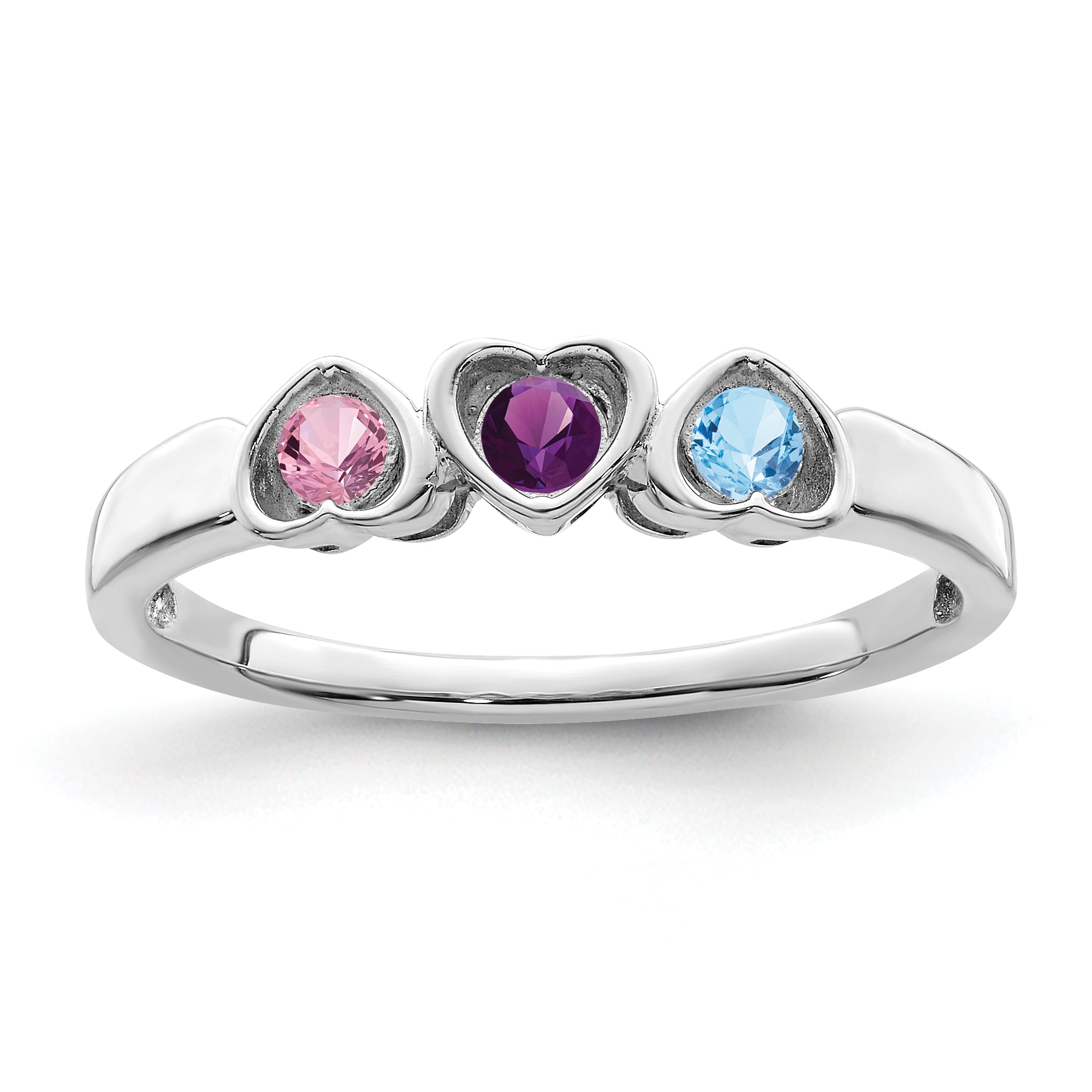 Sterling Silver Rhodium-plated Synthetic 3 Stone Mother's Ring