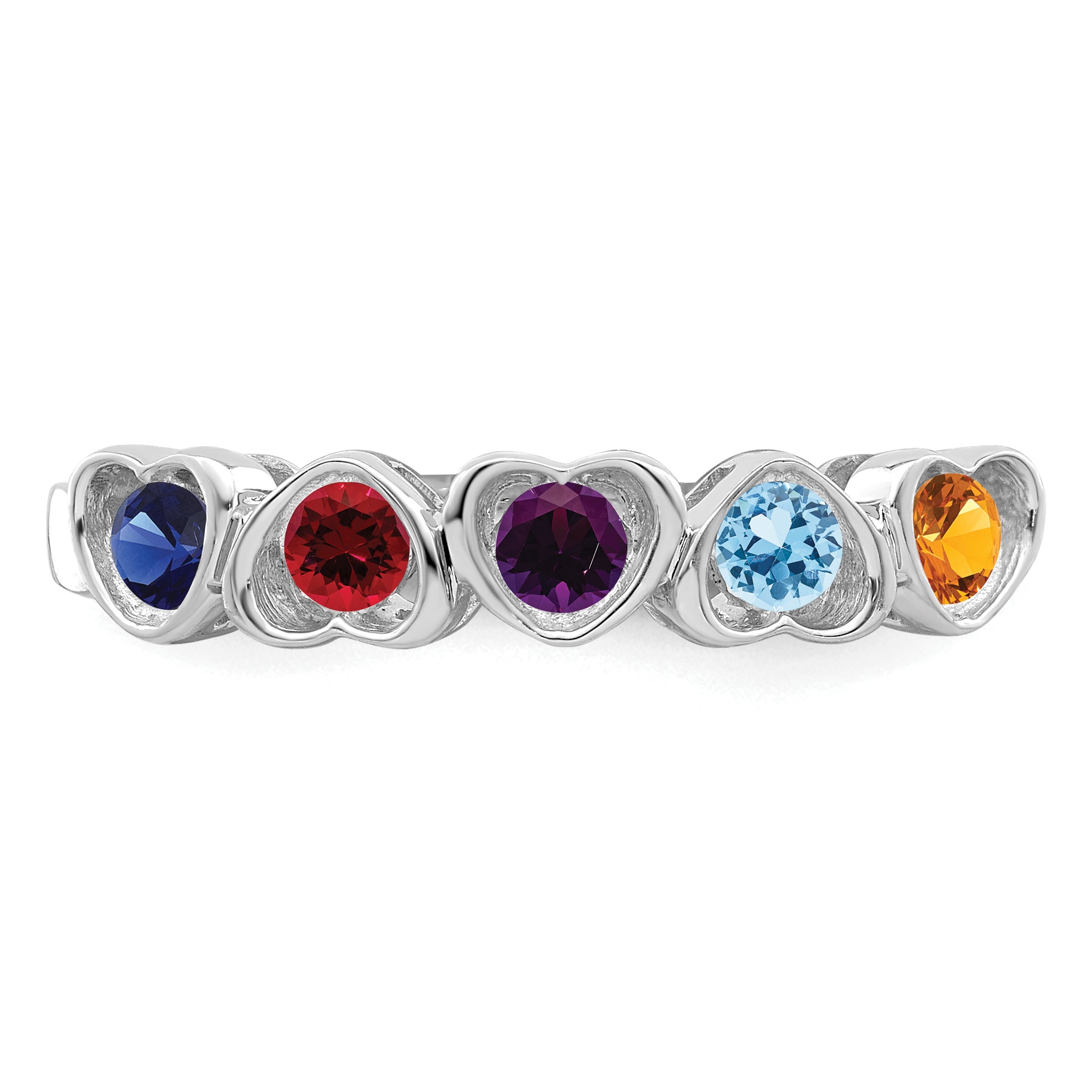 Sterling Silver Rhodium-plated Synthetic 5 Stone Mother's Ring