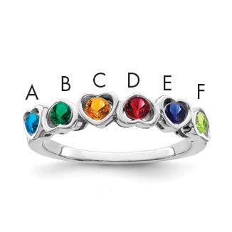 Sterling Silver Rhodium-plated Synthetic 6 Stone Mother's Ring