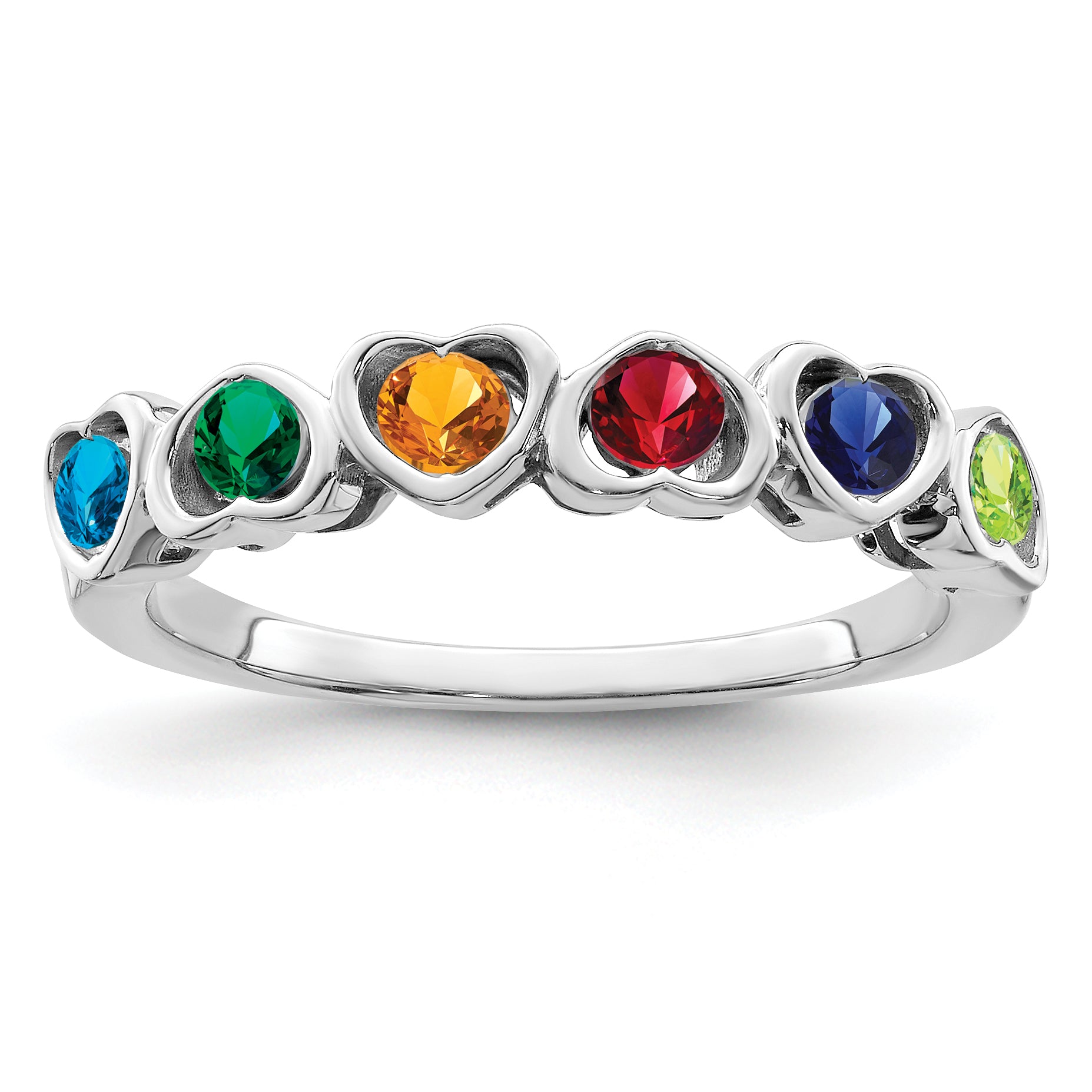 Sterling Silver Rhodium-plated Synthetic 6 Stone Mother's Ring
