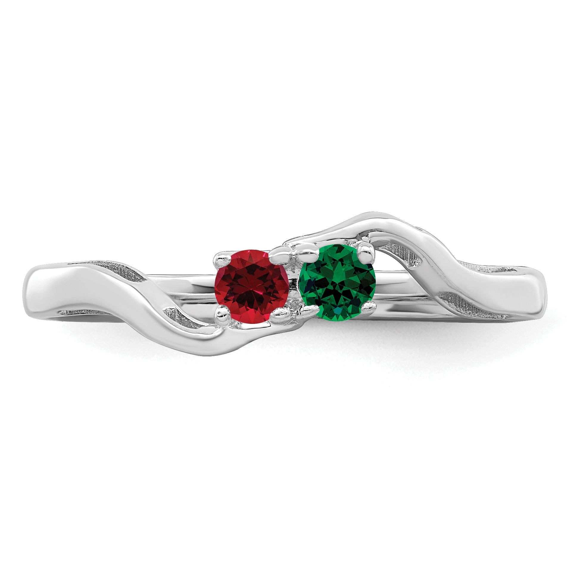 Sterling Silver Rhodium-plated Synthetic 2 Stone Mother's Ring