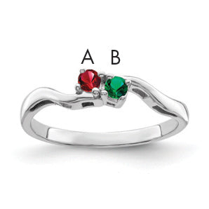 Sterling Silver Rhodium-plated Synthetic 2 Stone Mother's Ring