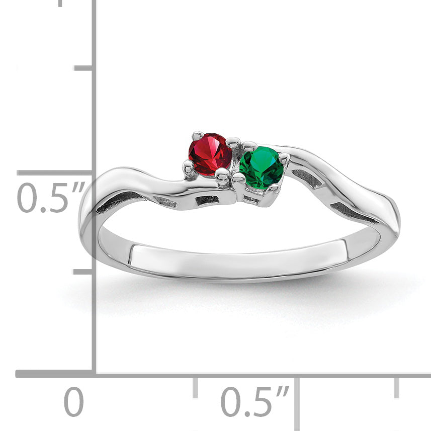 Sterling Silver Rhodium-plated Synthetic 2 Stone Mother's Ring