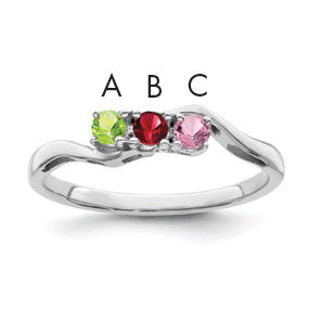 Sterling Silver Rhodium-plated Synthetic 3 Stone Mother's Ring