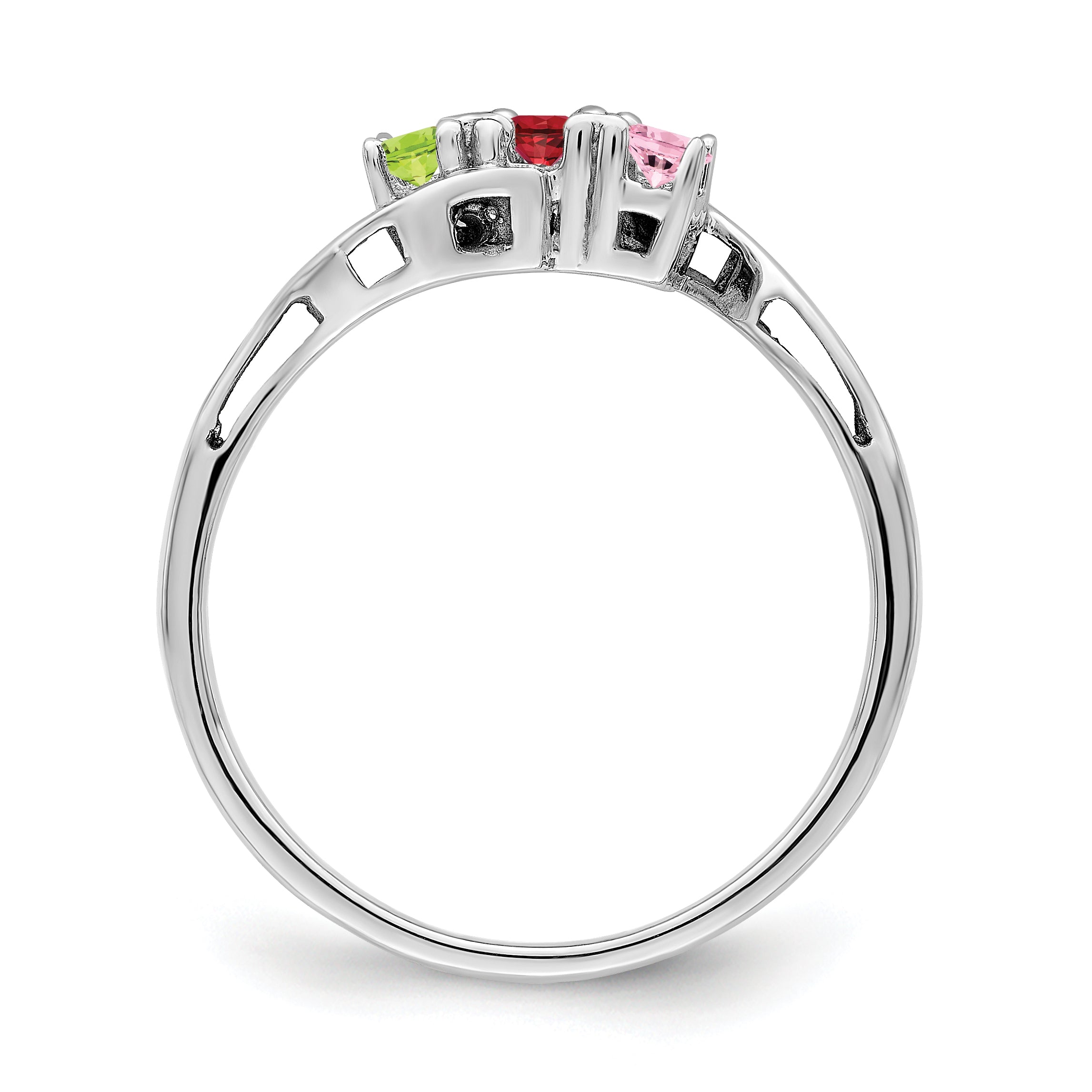 Sterling Silver Rhodium-plated Synthetic 3 Stone Mother's Ring