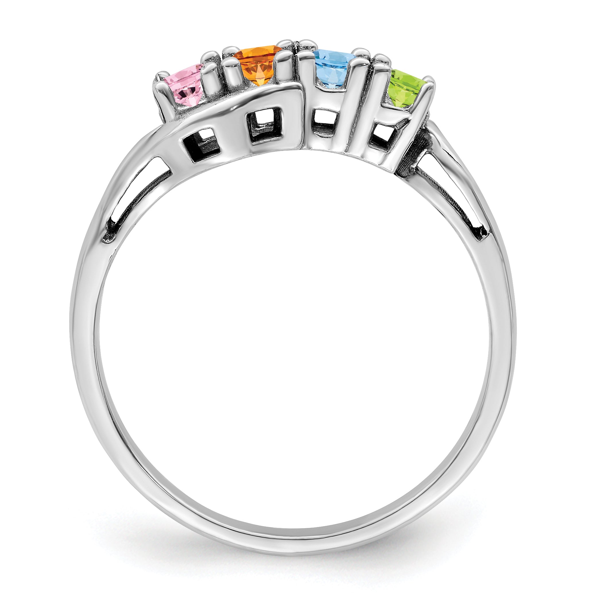Sterling Silver Rhodium-plated Synthetic 4 Stone Mother's Ring
