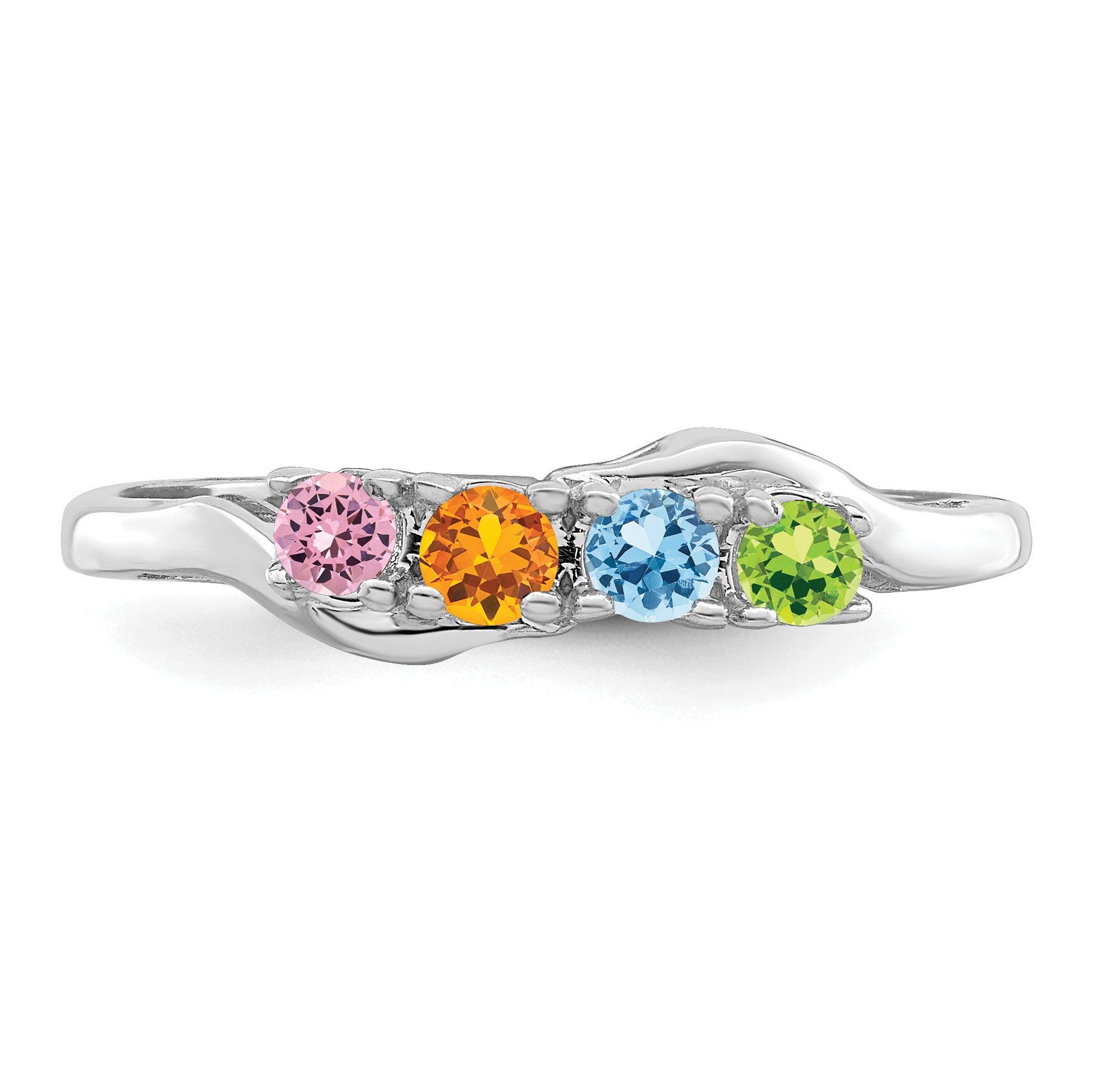 Sterling Silver Rhodium-plated Synthetic 4 Stone Mother's Ring