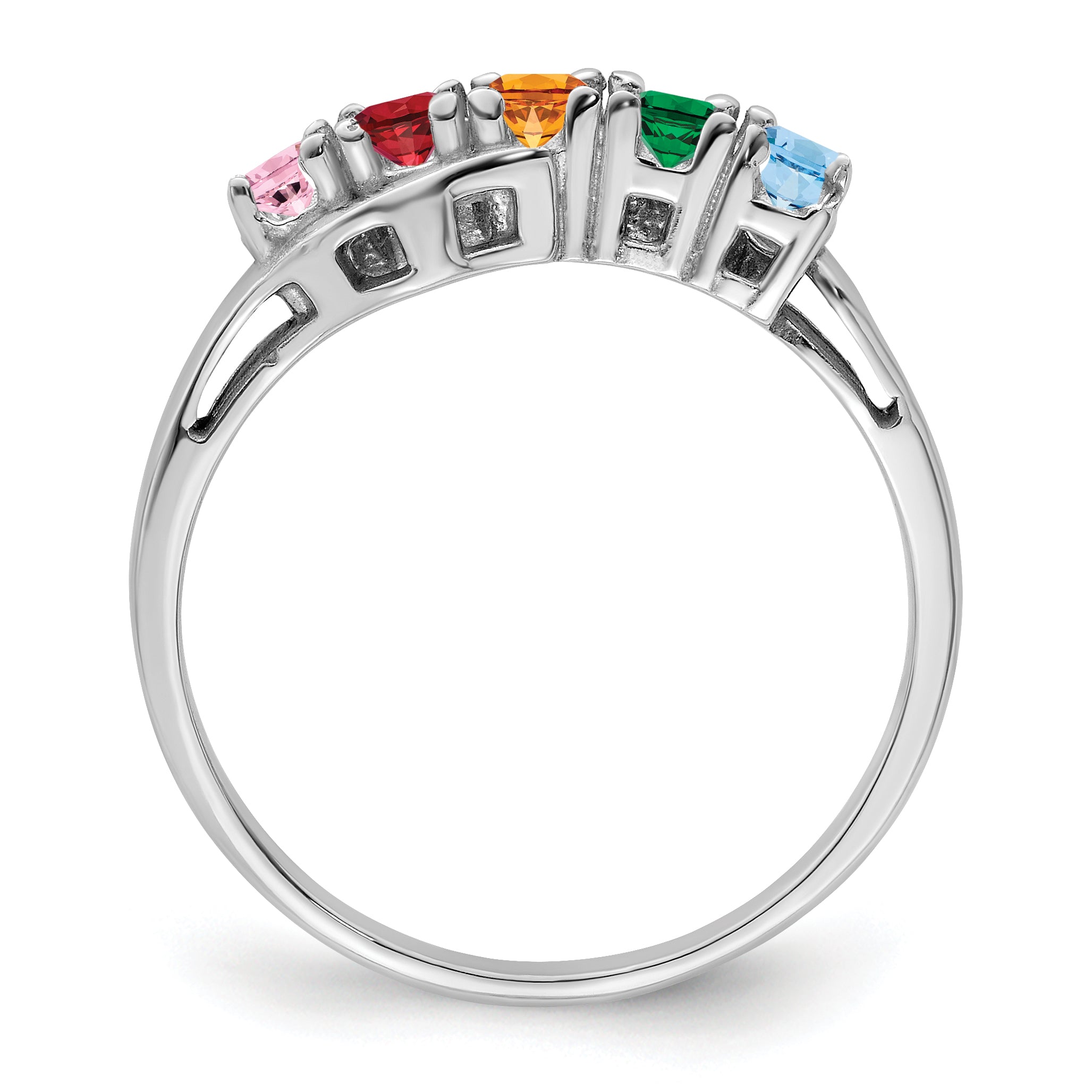 Sterling Silver Rhodium-plated Synthetic 5 Stone Mother's Ring
