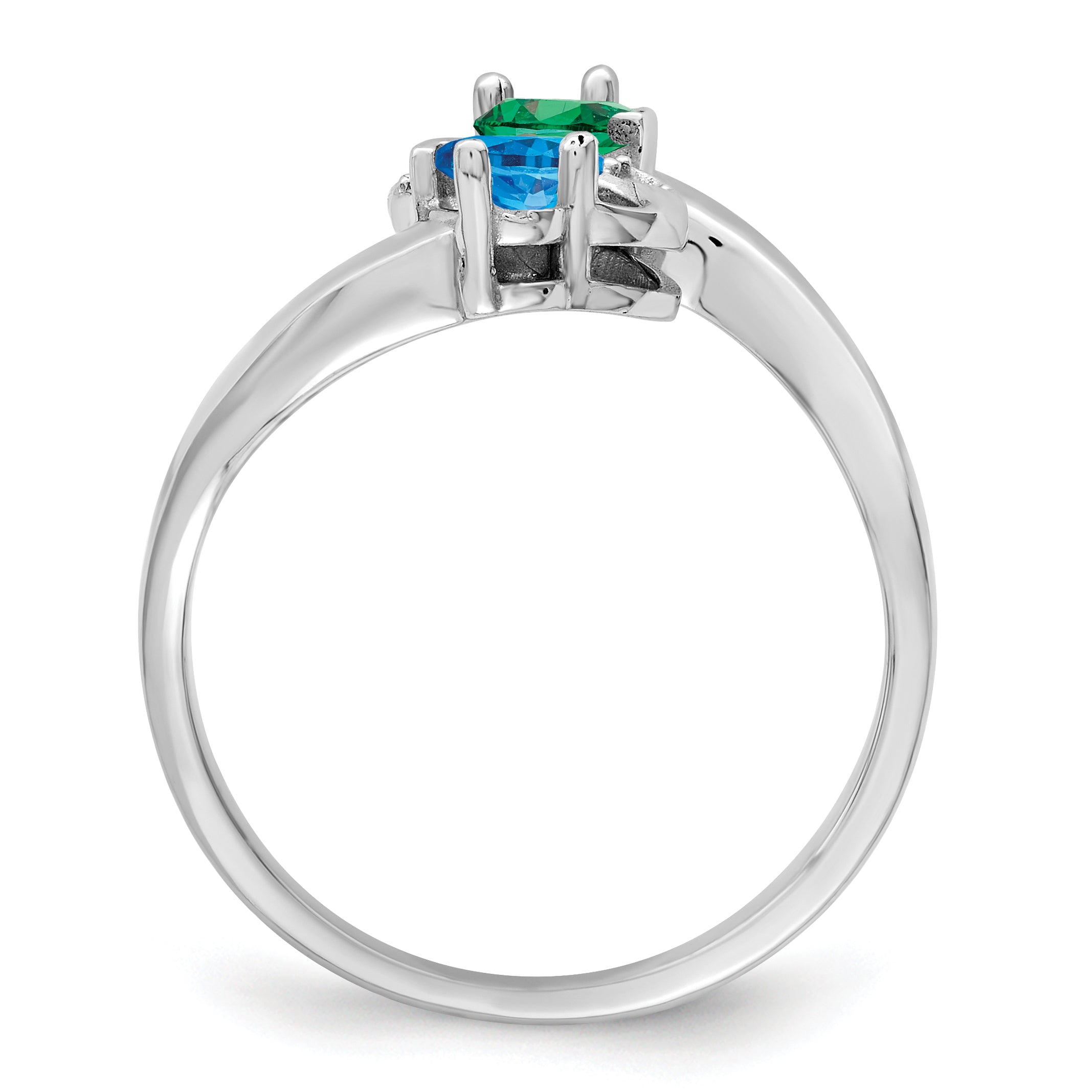 SS Rh-plated Personalized 2-Name Diamond and Synthetic 2 Stone Couple's Rin