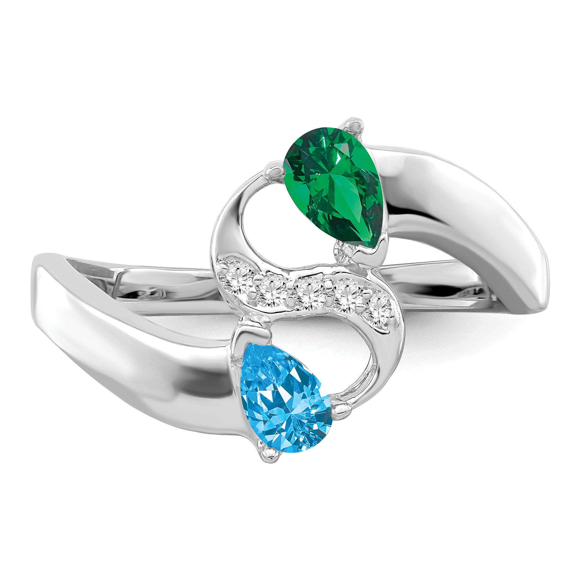 SS Rh-plated Personalized 2-Name Diamond and Synthetic 2 Stone Couple's Rin