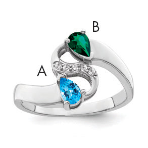 SS Rh-plated Personalized 2-Name Diamond and Synthetic 2 Stone Couple's Rin