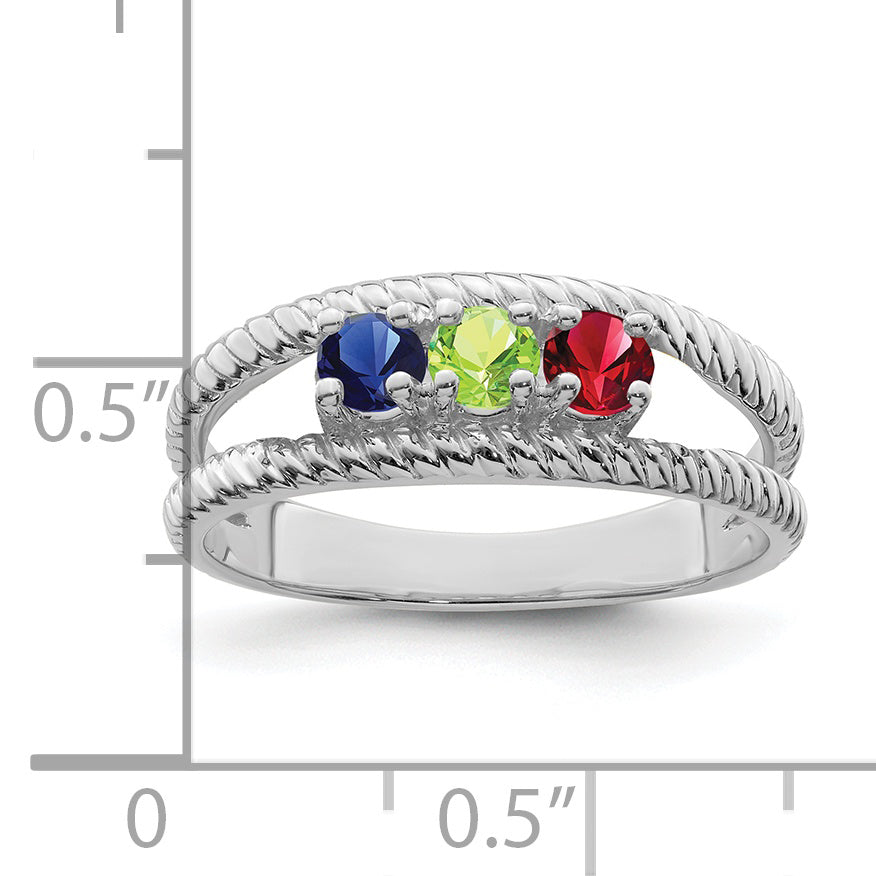 Sterling Silver Rhodium-plated Synthetic 3 Stone Mother's Ring