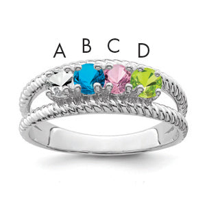Sterling Silver Rhodium-plated Synthetic 4 Stone Mother's Ring