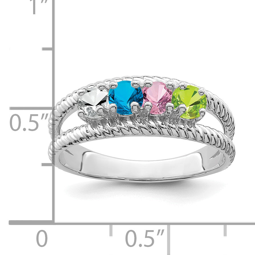 Sterling Silver Rhodium-plated Synthetic 4 Stone Mother's Ring