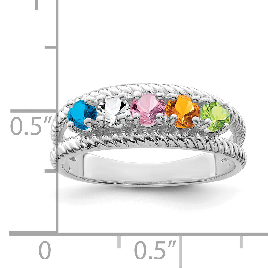 Sterling Silver Rhodium-plated Synthetic 5 Stone Mother's Ring