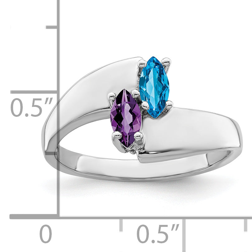 Sterling Silver Rhodium-plated Synthetic 2 Stone Mother's Ring