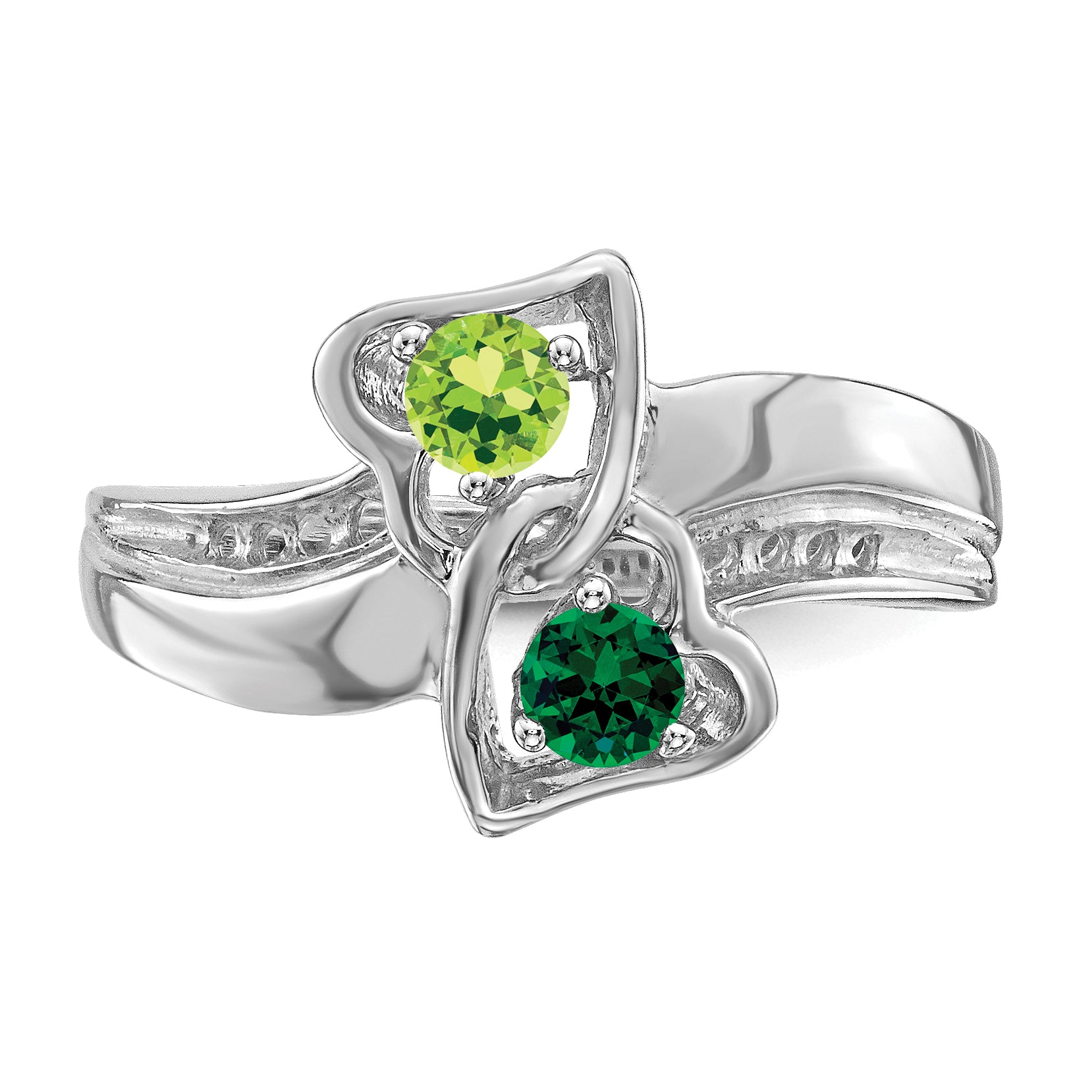 SS Rh-plated Personalized 2-Name Diamond and Synthetic 2 Stone Couple's Rin