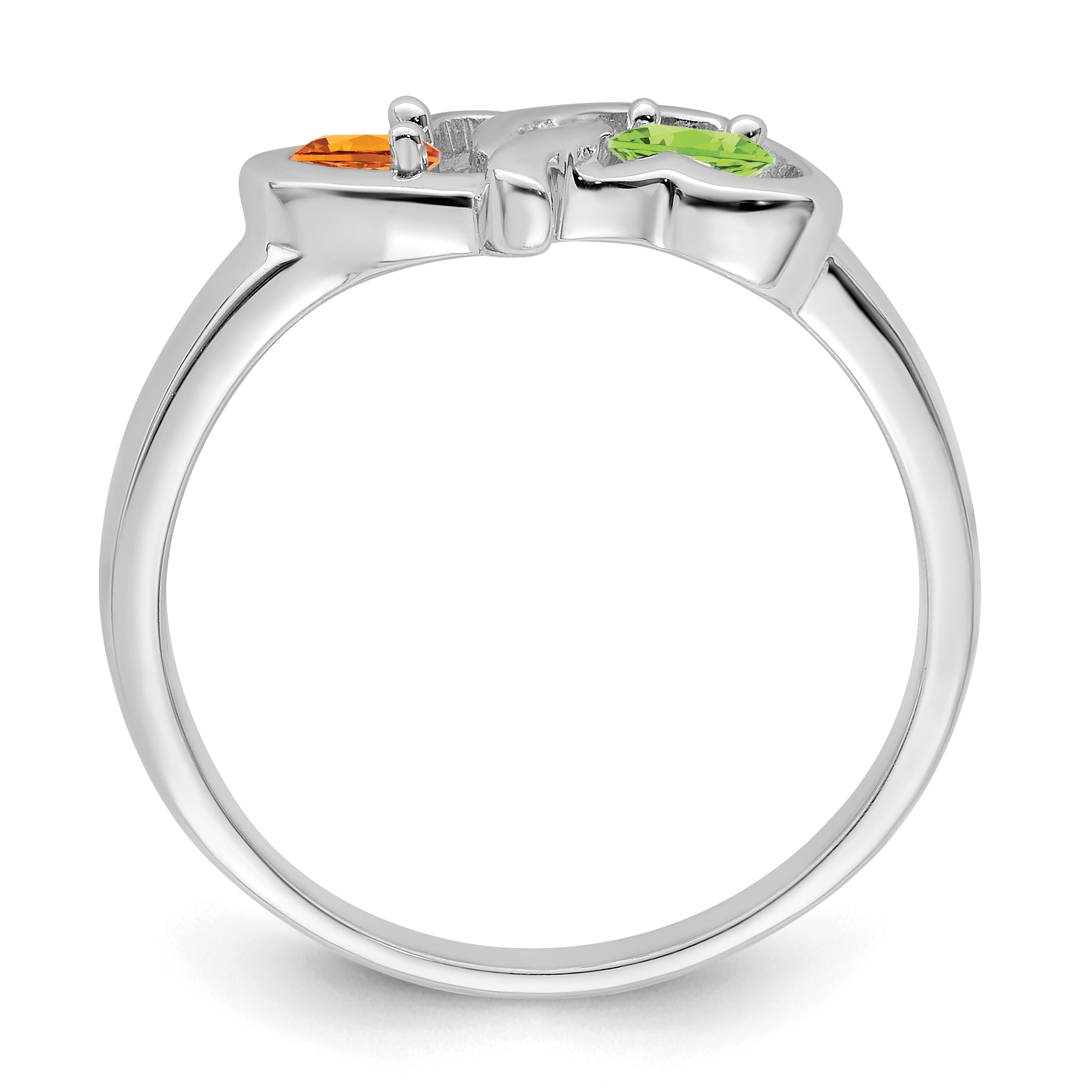 Sterling Silver Rh-plated Personalized 2-Name Synthetic 2 Stone Couple's Ri