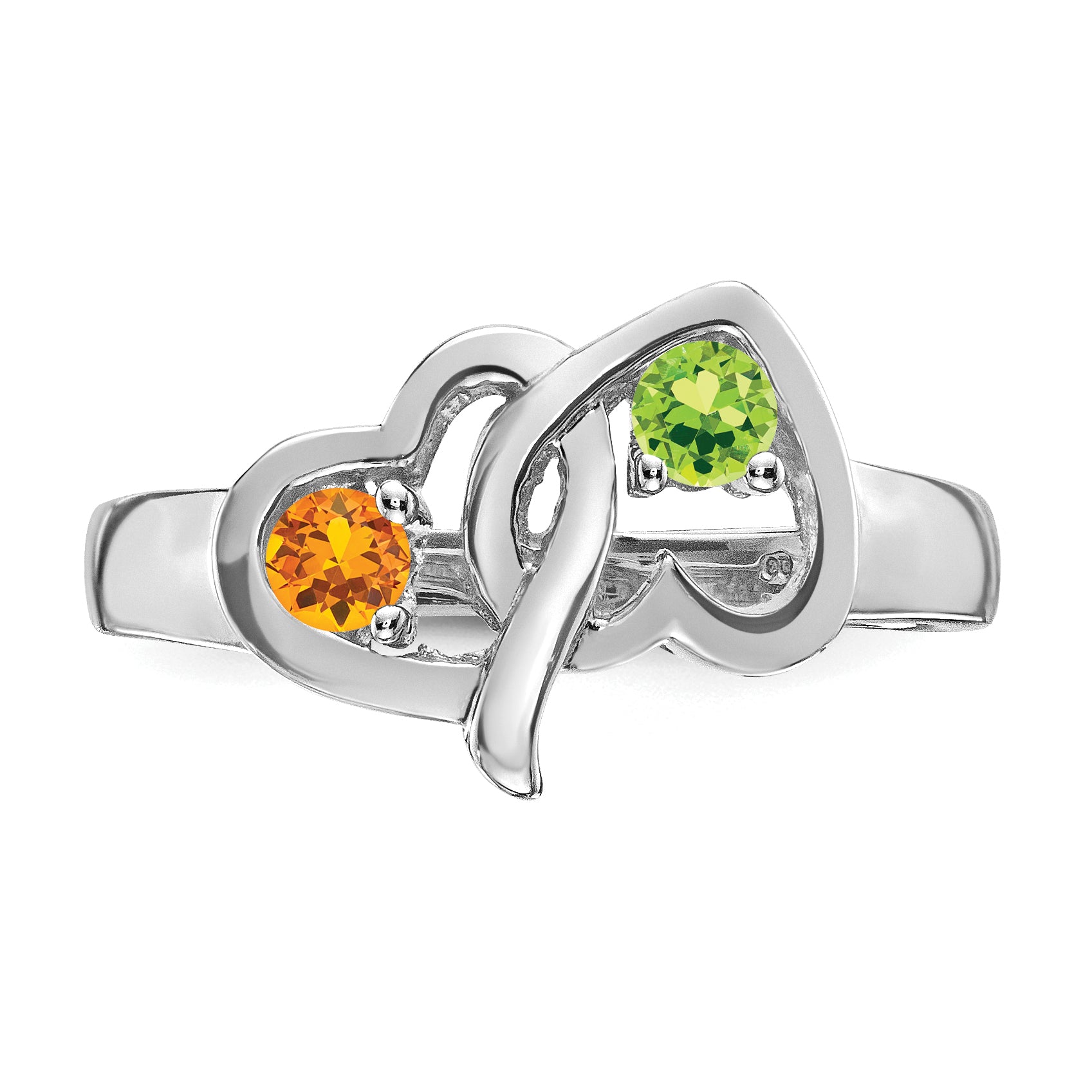 Sterling Silver Rhodium-plated Synthetic 2 Stone Mother's Ring