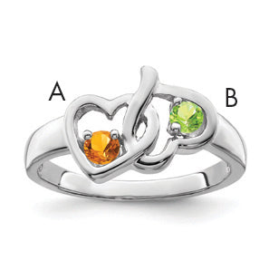 Sterling Silver Rh-plated Personalized 2-Name Synthetic 2 Stone Couple's Ri