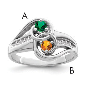 SS Rh-plated Personalized 2-Name Diamond and Synthetic 2 Stone Couple's Rin