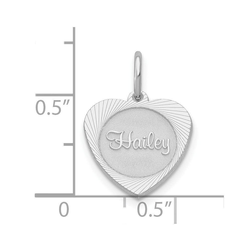 Sterling Silver/Rhodium-plated Small Heart Disc Name Charm