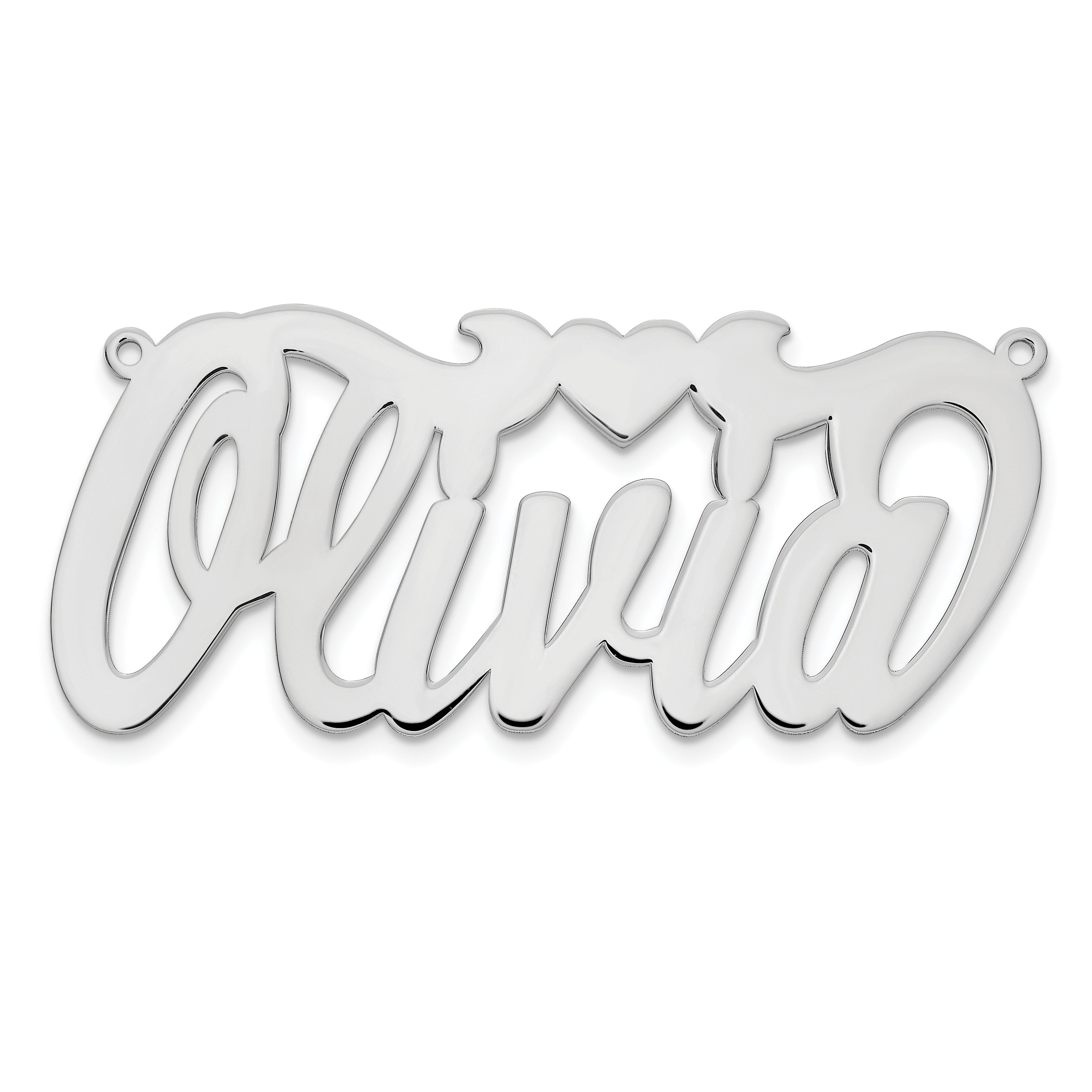 Sterling Silver/Rhodium-plated Polished Heart Name Plate