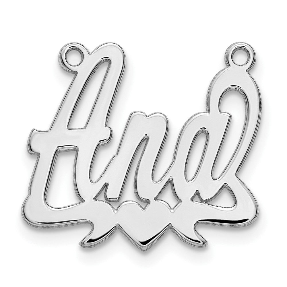 Sterling Silver/Rhodium-plated Polished Heart Name Plate