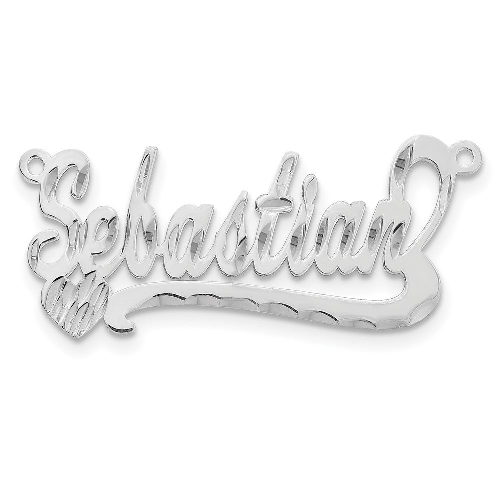 Sterling Silver/Rhodium-plated Diamond-cut Heart Name Plate