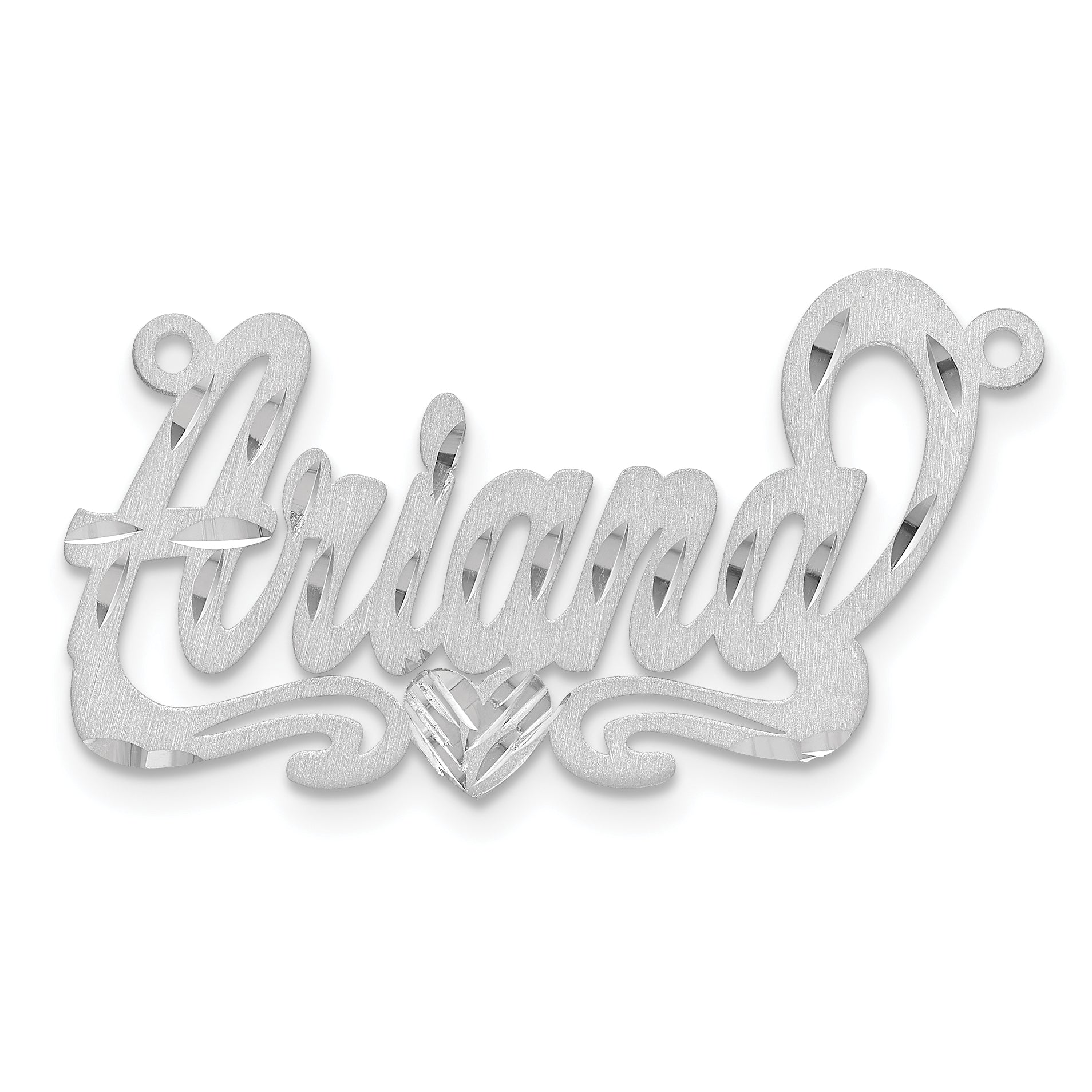 Sterling Silver/Rhodium-plated Satin Diamond-cut Heart Name Plate