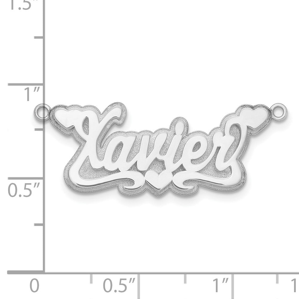 Sterling Silver/Rhodium-plated 3D Polished Hearts Name Plate