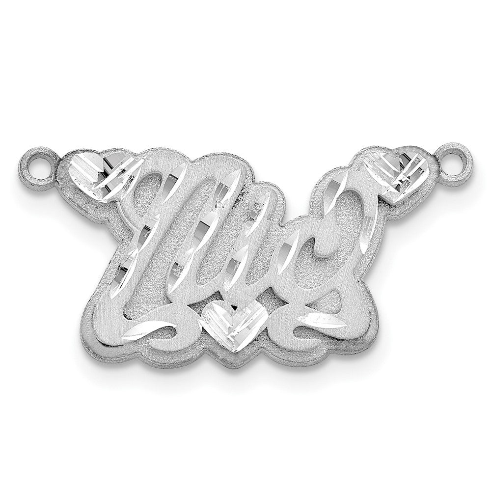 SS/Rhodium-plated 3D Satin Diamond-cut Hearts Name Plate