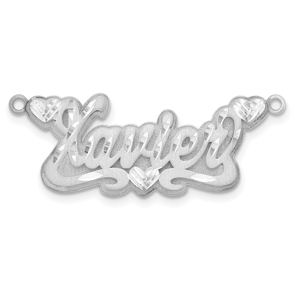 SS/Rhodium-plated 3D Satin Diamond-cut Hearts Name Plate