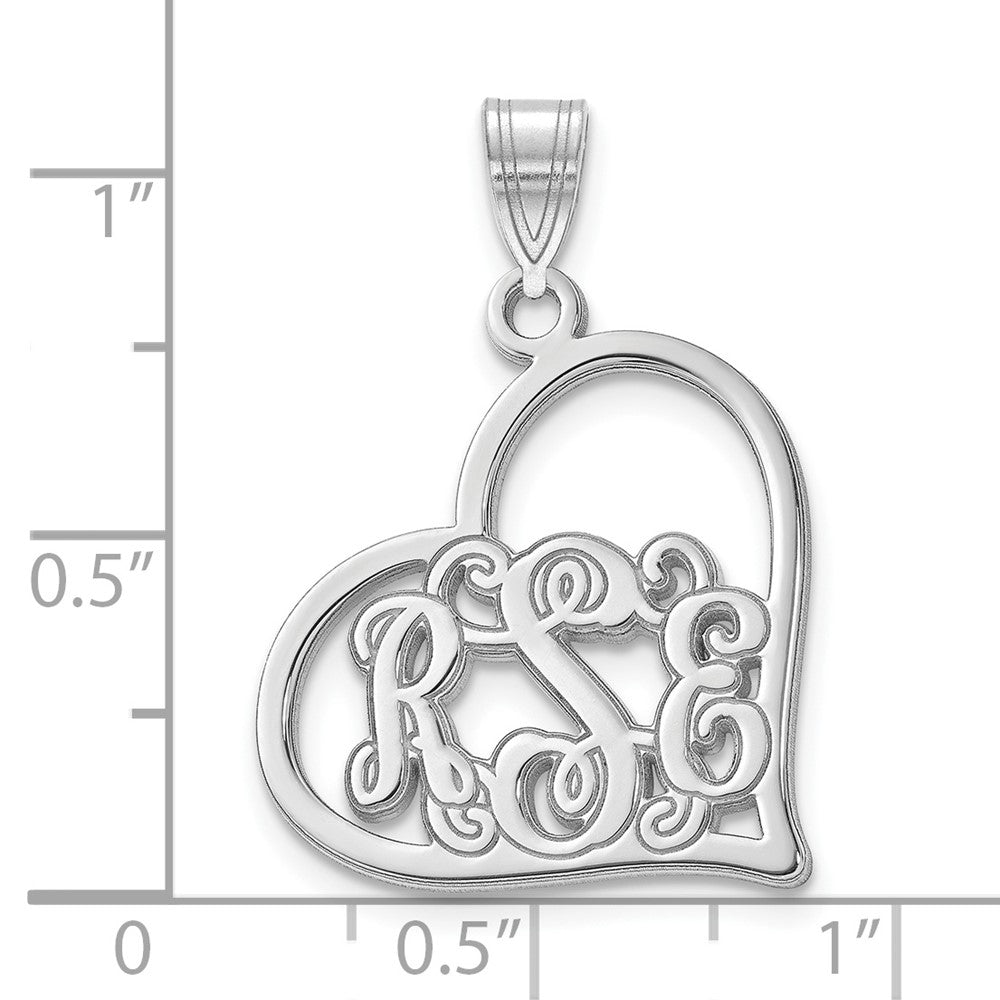 Sterling Silver/Rhodium-plated Etched Heart Pendant