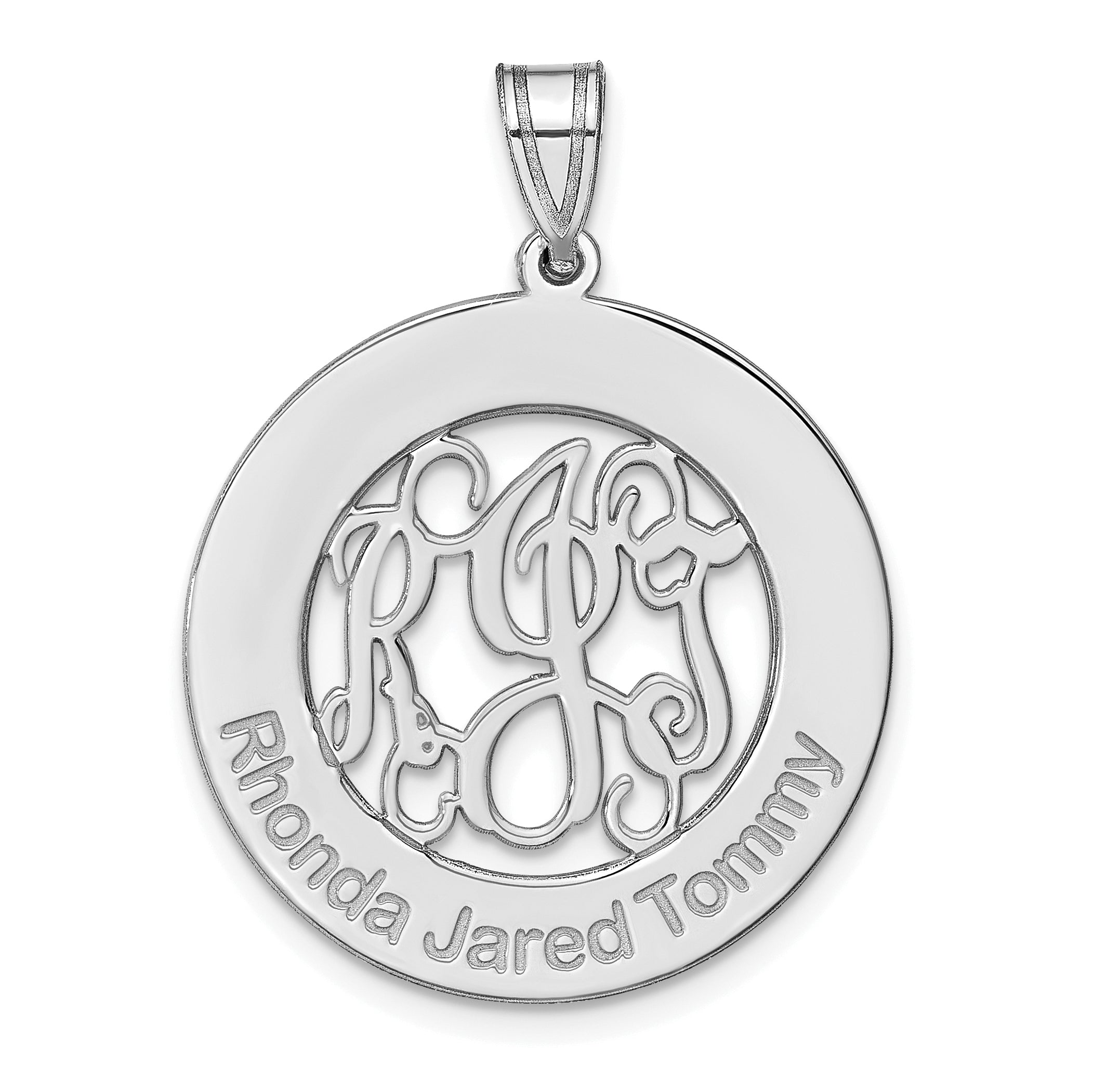 Sterling Silver/Rhodium-plated Round Family Monogram Pendant