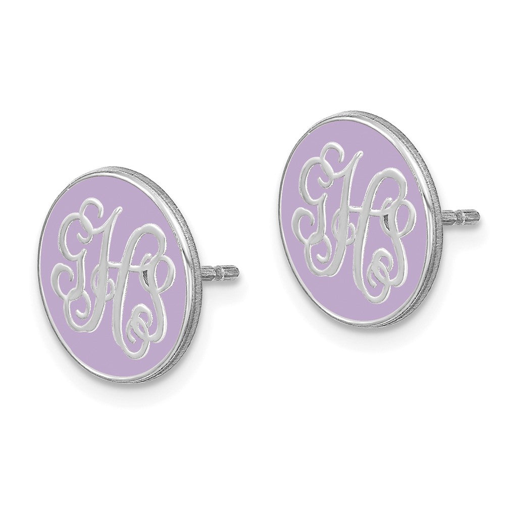 SS/Rhodium-plated Round Monogram w/Epoxy Post Earrings