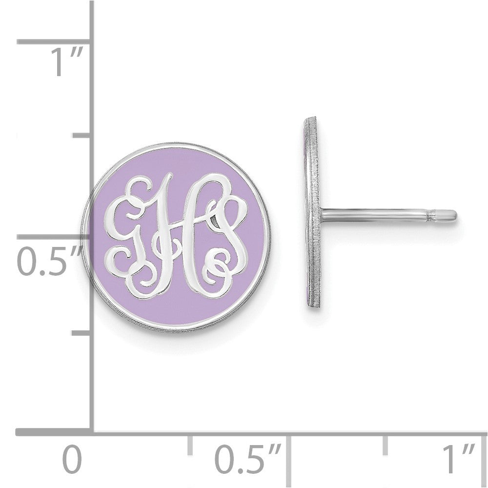 SS/Rhodium-plated Round Monogram w/Epoxy Post Earrings