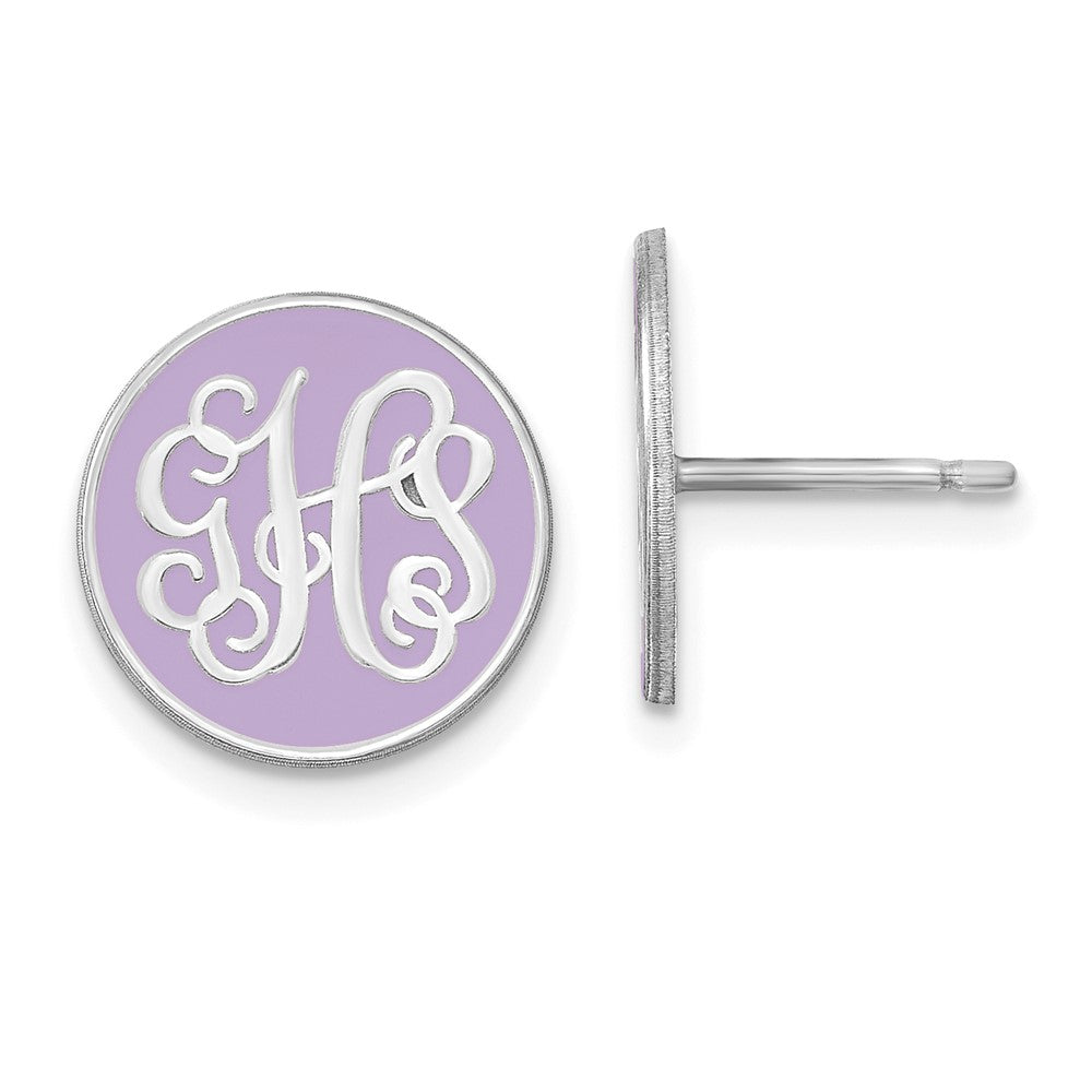 SS/Rhodium-plated Round Monogram w/Epoxy Post Earrings