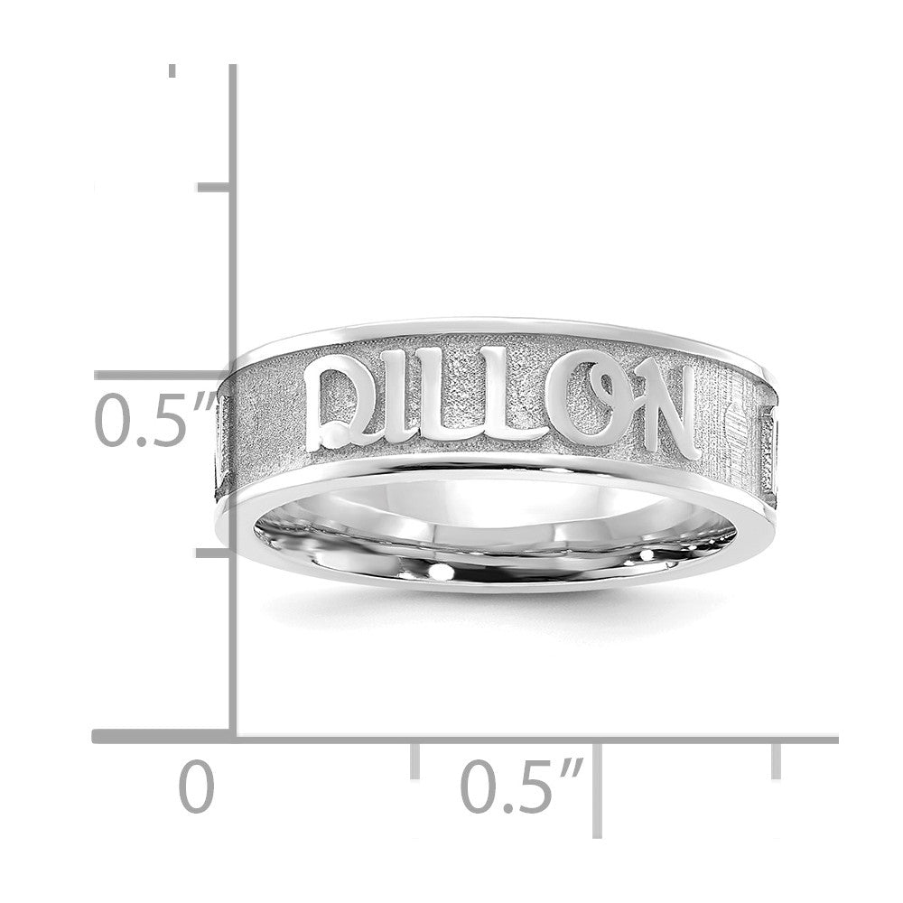 SS/Rhodium-plated Polished and Sandblasted Name Ring