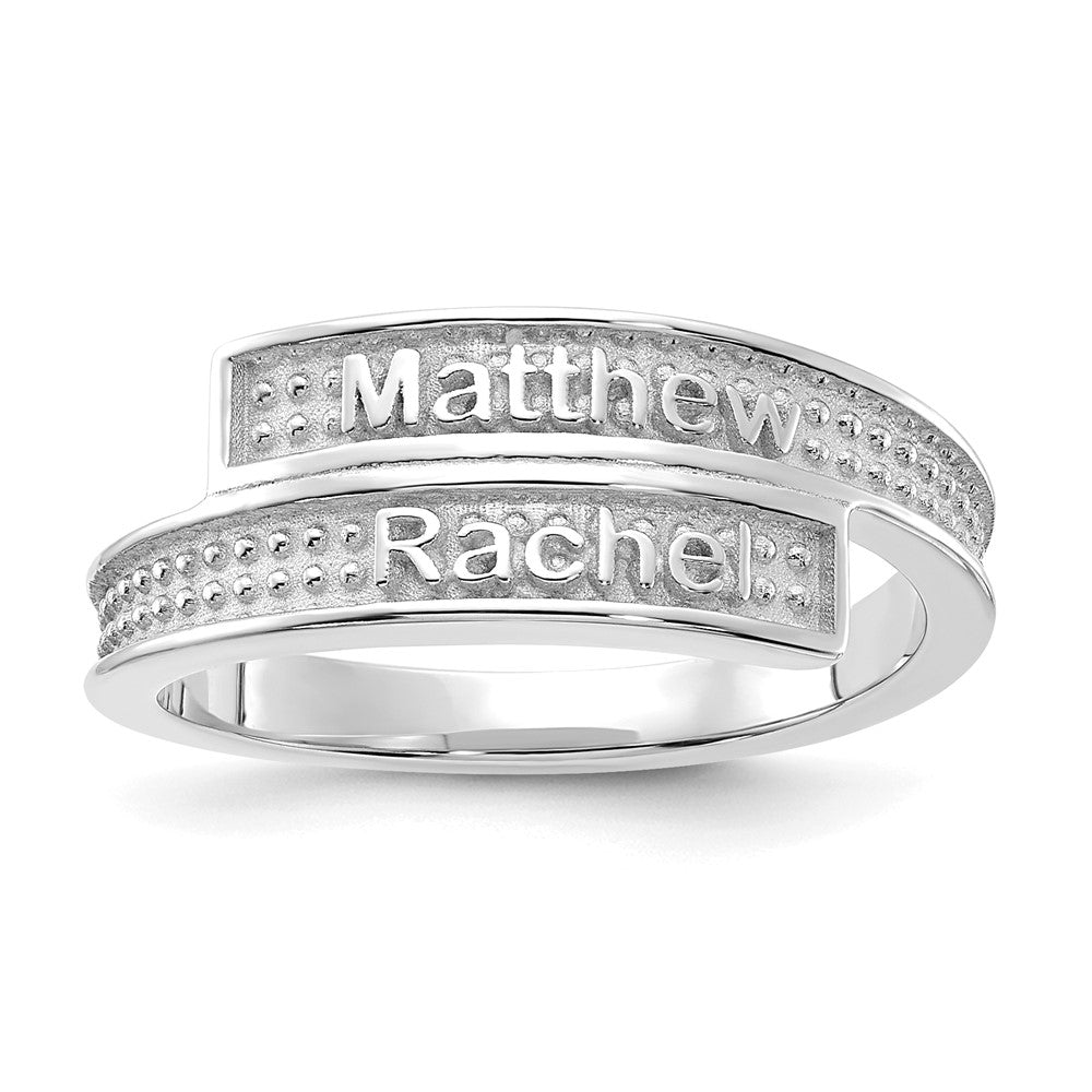 SS/Rhodium-plated Personalized Polished with Sandblasted Background Ring