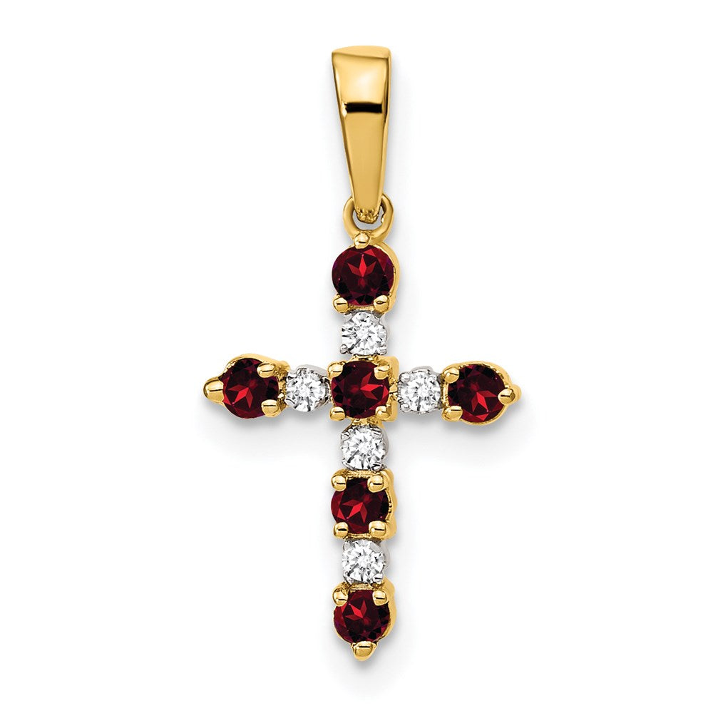 14K Garnet And Diamond Cross Pendant