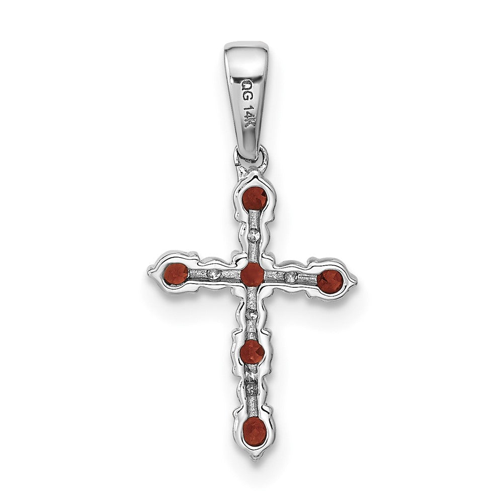 14K White Gold Garnet And Diamond Cross Pendant