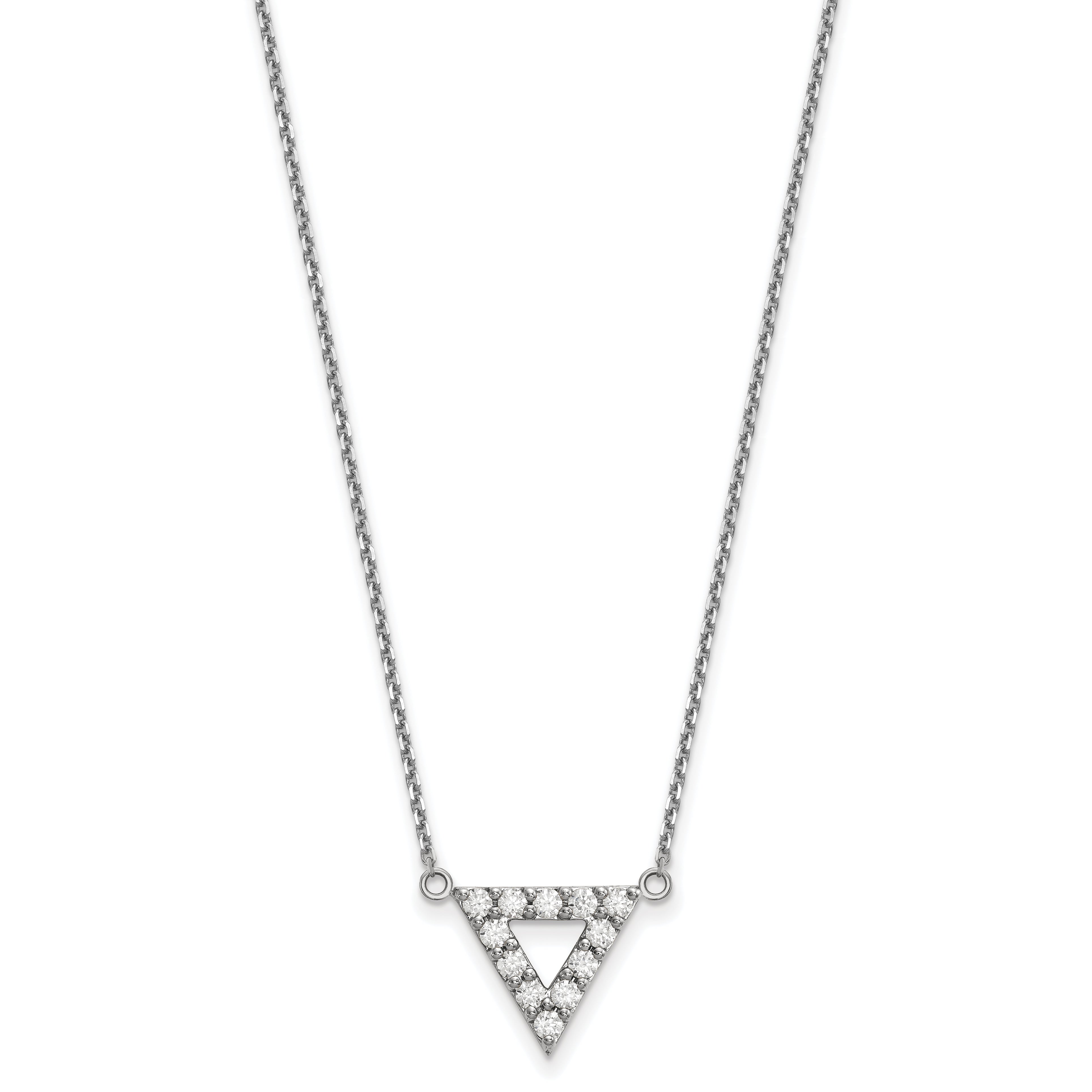 14K White Gold Aa Quality Diamond 13Mm Triangle Necklace