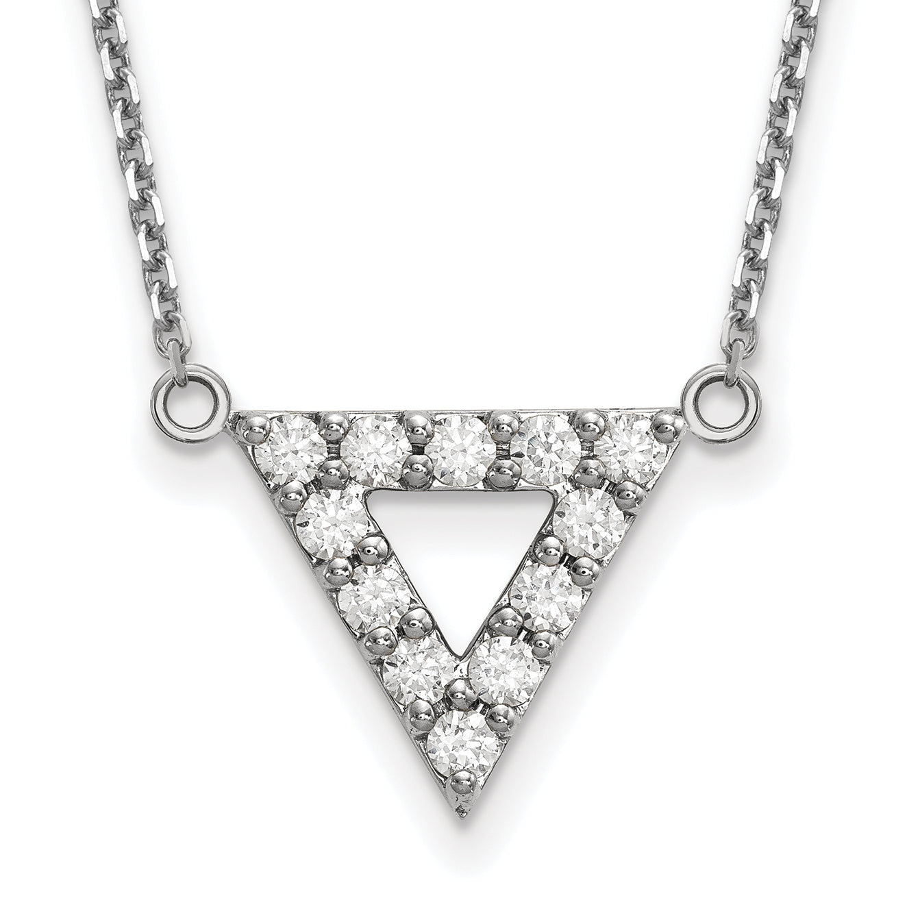 14K White Gold Aa Quality Diamond 13Mm Triangle Necklace