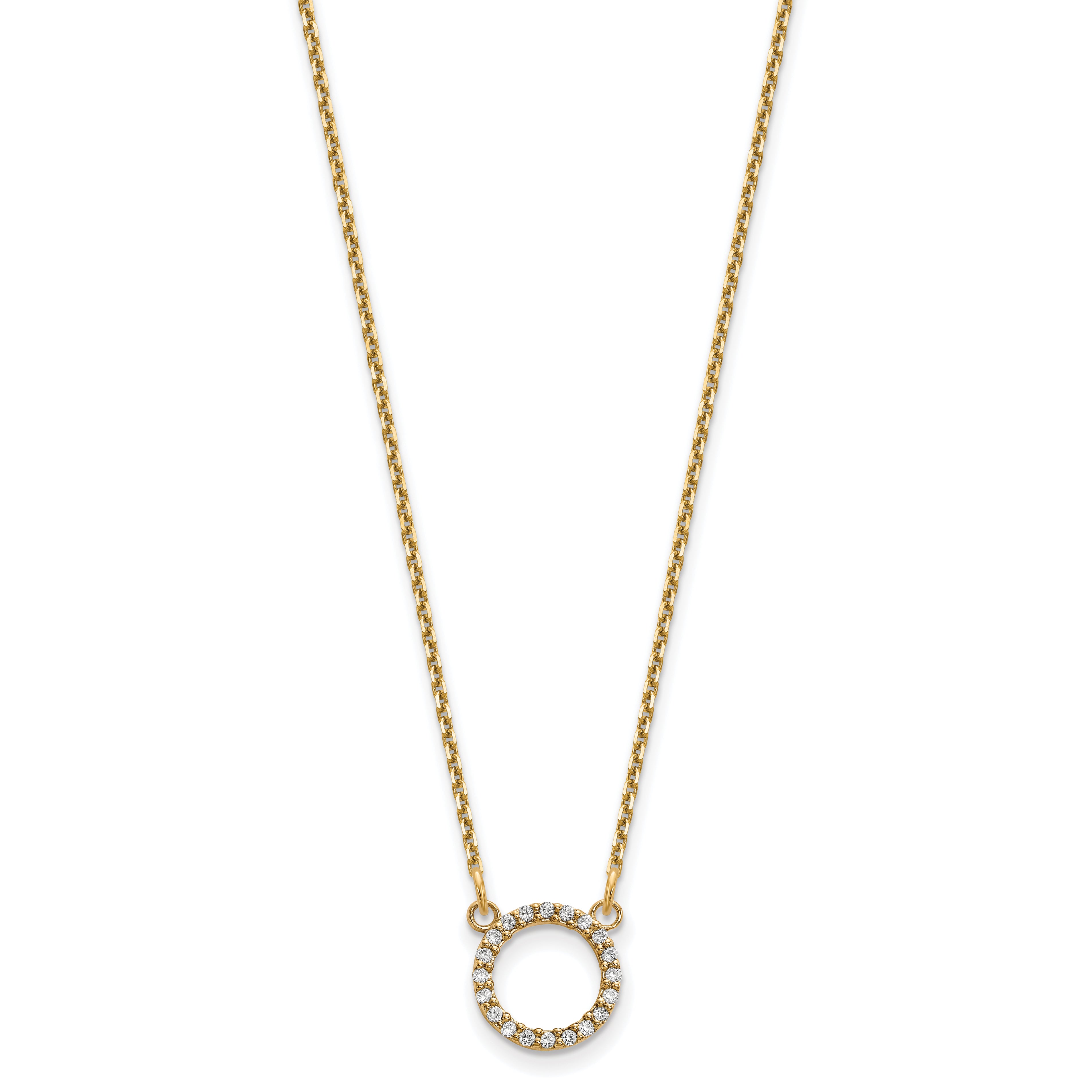 14k Polished 1/15 carat AA Diamond Open Circle 18 inch Necklace