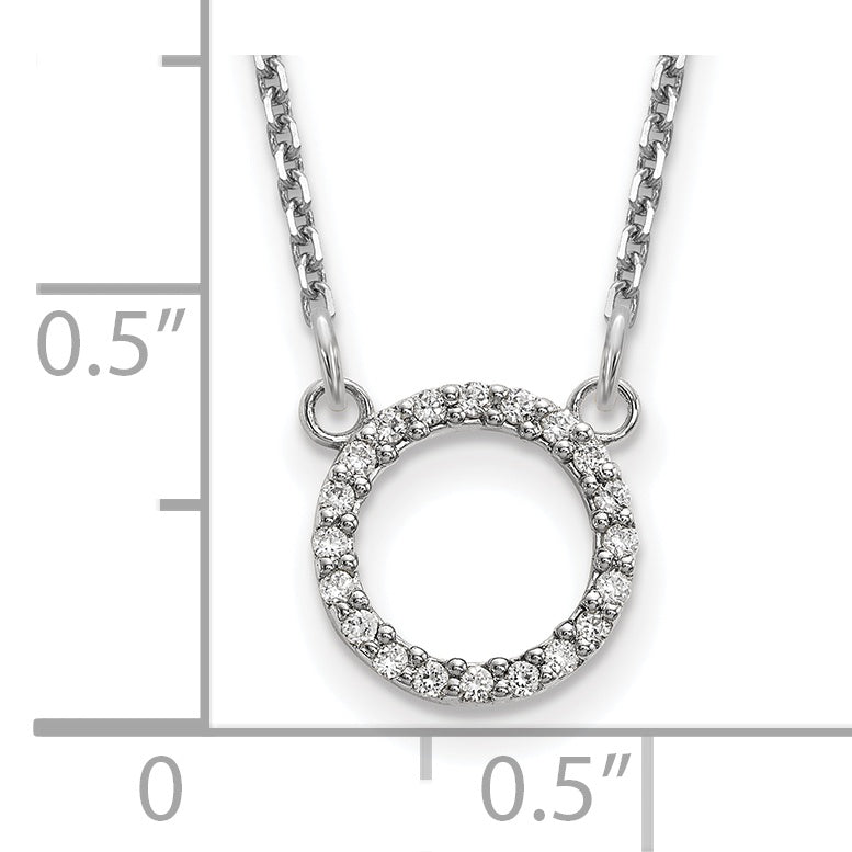 14k White Gold Polished 1/15 carat AA Diamond Open Circle 18 inch Necklace
